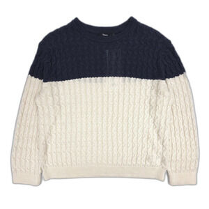 NWT Theory Linen Color Block Cable Knit Sweater Nocture Navy French Girl Minimal